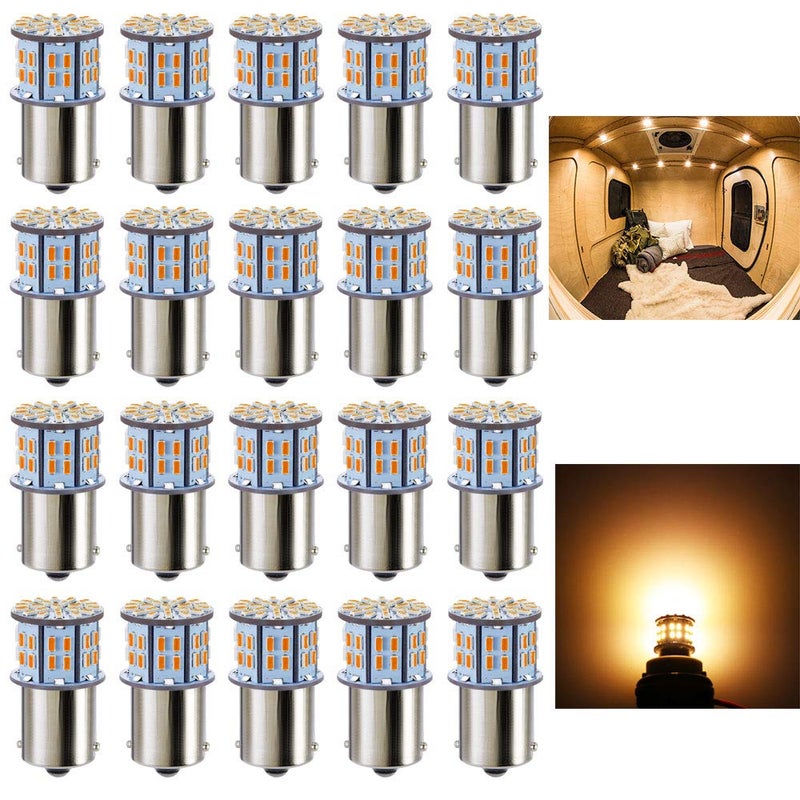 Antline 1156 1141 1003 7506 BA15S LED Bulbs Warm White/Yellow 20-Packs, Super Bright 3014 50-SMD LED Replacement for 12 Volt RV Camper Trailer Boat Trunk Interior Light Bulbs - Image 1